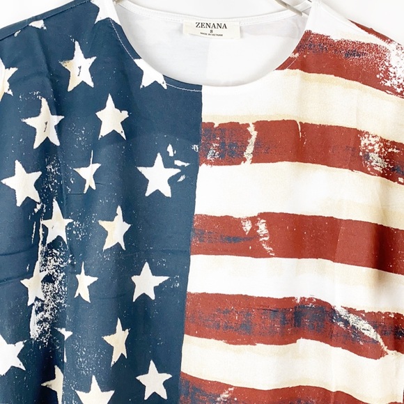 Zenana American Flag Print Short Sleeve Top - Picture 6 of 14
